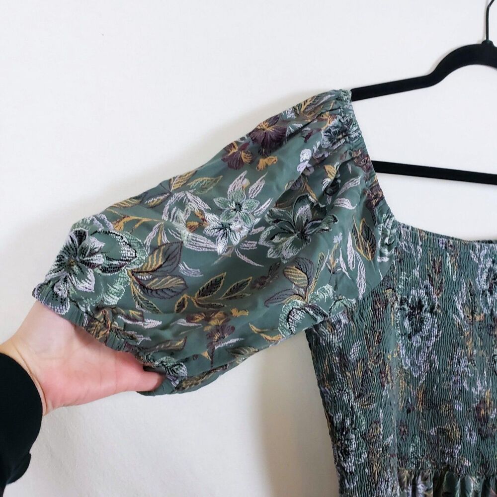 Sage Green Milkmaid Midi Dress Womens L? Cottage Romantic Prairie Garden - Picture 5 of 8